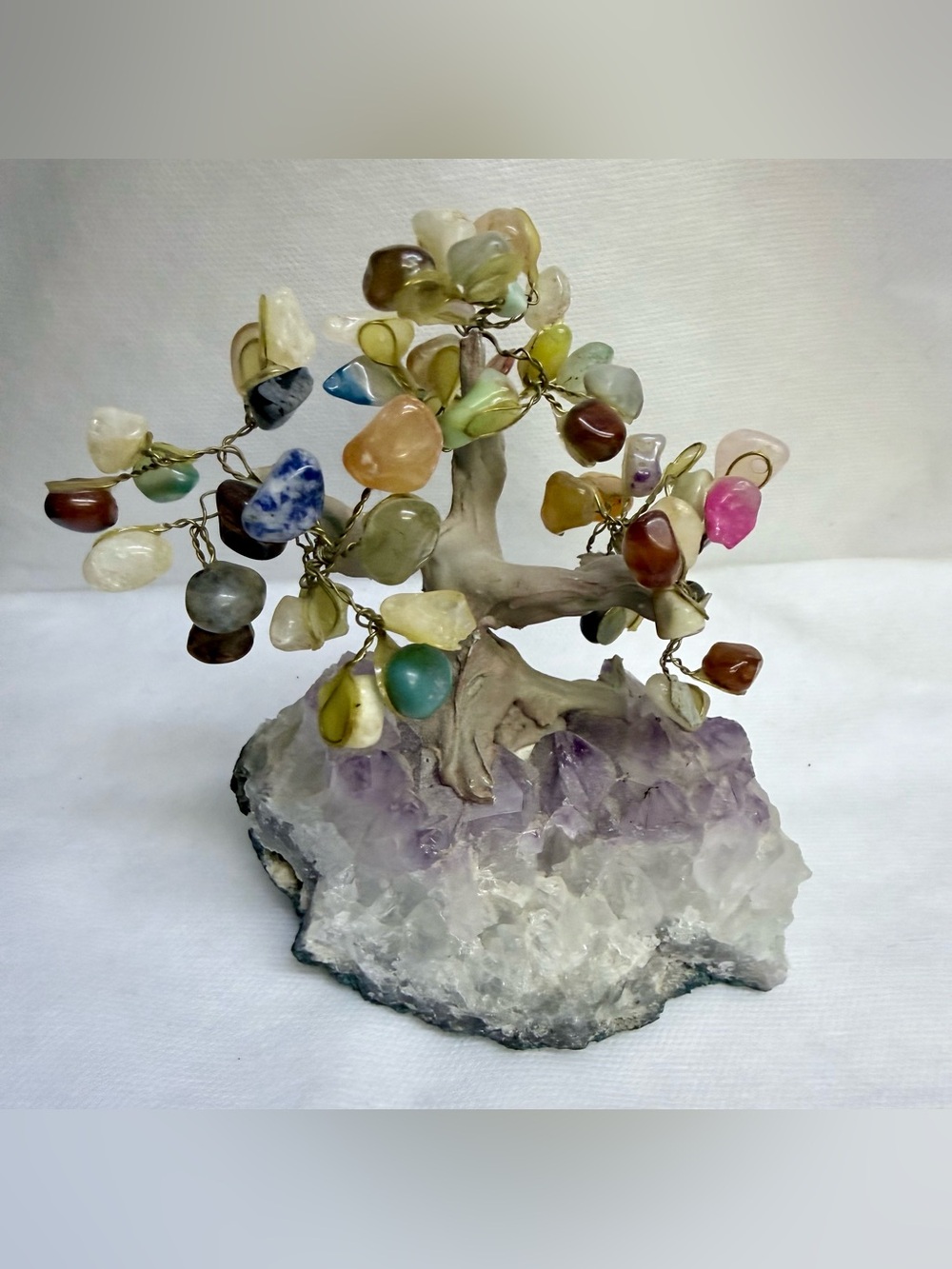 Vintage multi-colored gemstone bonsai tree sculpture